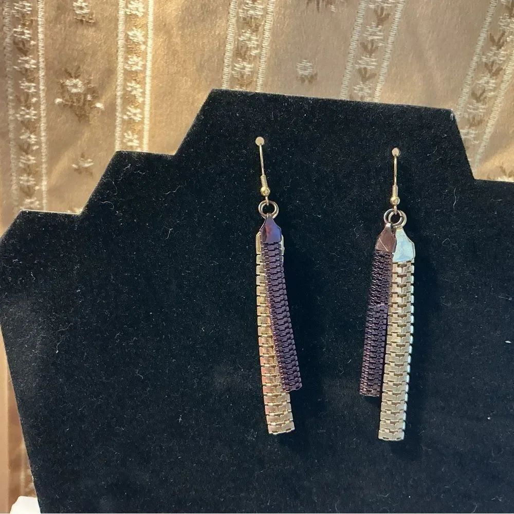 Gunmetal and Goldtone ChainโDangle Earrings